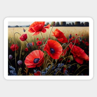 A Field of Poppies Watercolor Design Sticker